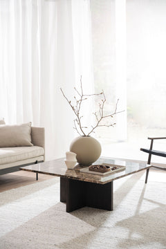 Brooksville soffbord kvadrat 90x90 brun marmor/brun ek