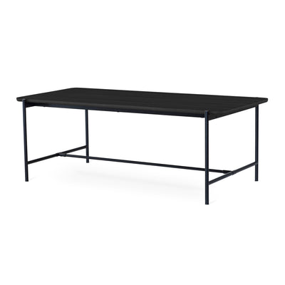 Cane matbord 210 cm svartbetsad ek, svart metallunderrede