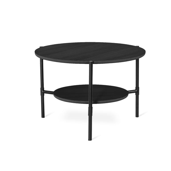 Cane soffbord runt 80 cm svartbetsad ek, svart metallunderrede