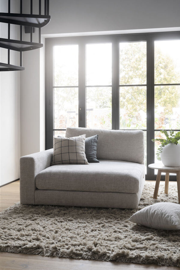 Duncan soff-modul 1,5-sits schäslong V/fåtölj ljusgrått tyg