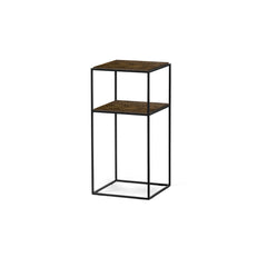 Lime sängbord 34x34 cm brunbetsad ek fiskben/svart metallunderrede