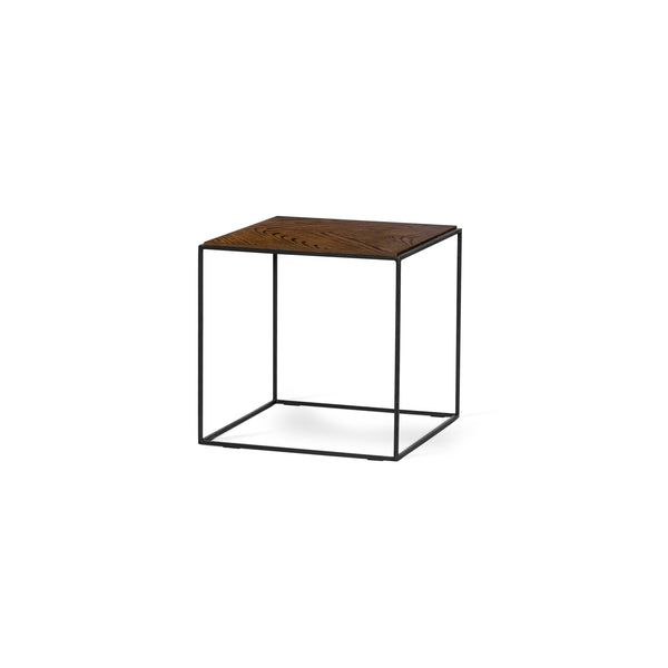 Lime soffbord 50x50 cm brunbetsad ek fiskben/svart metallunderrede