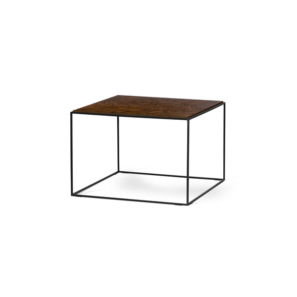 Lime soffbord 70x70 cm brunbetsad ek fiskben/svart metallunderrede