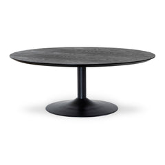 Miles soffbord runt 110 cm svartbetsad ask, svart trumpetfot