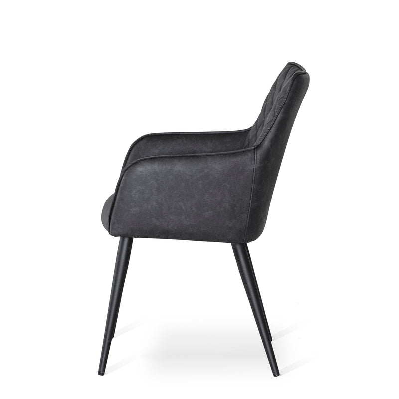 Nova stol PU Stella mörkgrå, ben svart metall 2-pack