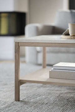 Orwel soffbord 140x60 beige travertin/vitpigmenterad ek