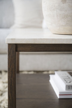 Orwel soffbord 140x60 beige travertin/brun ek
