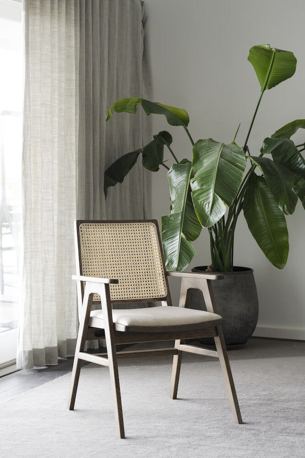 Prestwick karmstol brun ek/rotting/beige tyg 2-pack