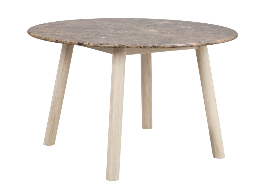 Taransay matbord Ø125 brun marmor/vitpigmenterad ek