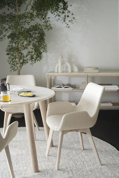 Orwel avlastningsbord 140xH75 beige travertin/vitpigmenterad ek