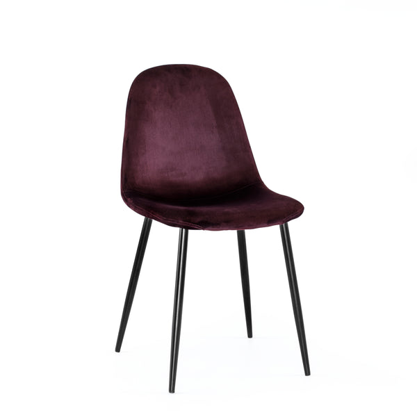 Thea stol vinröd sammet svarta metallben 4-pack