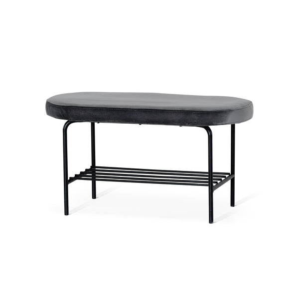 Town hallbänk grå sammet/svart metallunderrede