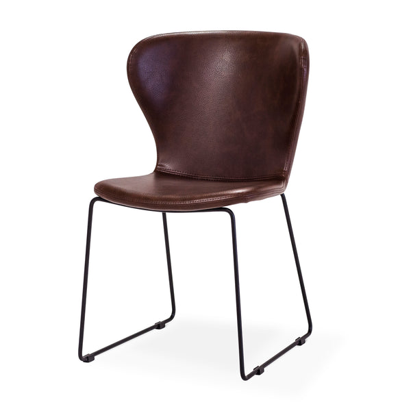 Wing stol brun PU, svart metall underrede 4-pack