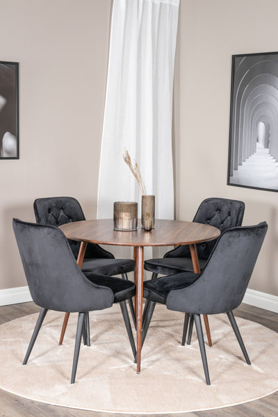 Matbordet Plaza och stolarna Velvet Deluxe