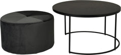 Pisa soffbord med puff svart Ø80 cm
