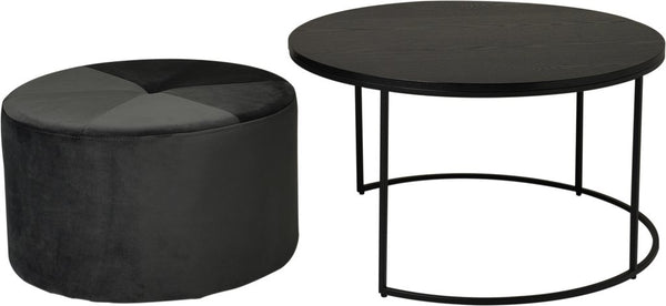 Pisa soffbord med puff svart Ø80 cm
