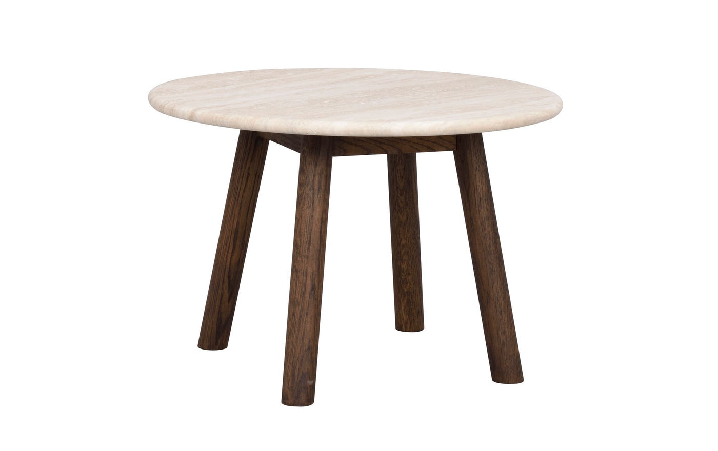 Taransay soffbord Ø60 beige travertin/brun ek