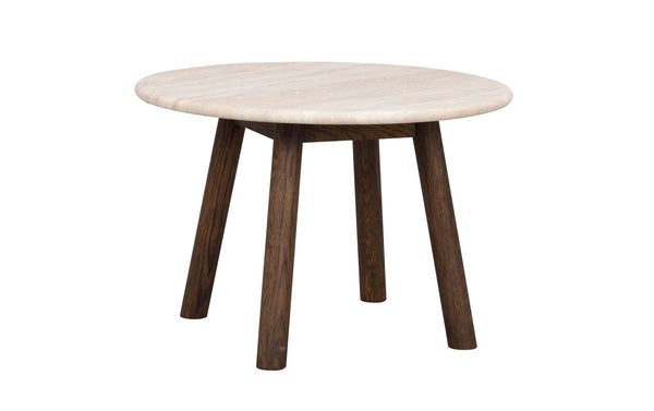 Taransay soffbord Ø60 beige travertin/brun ek