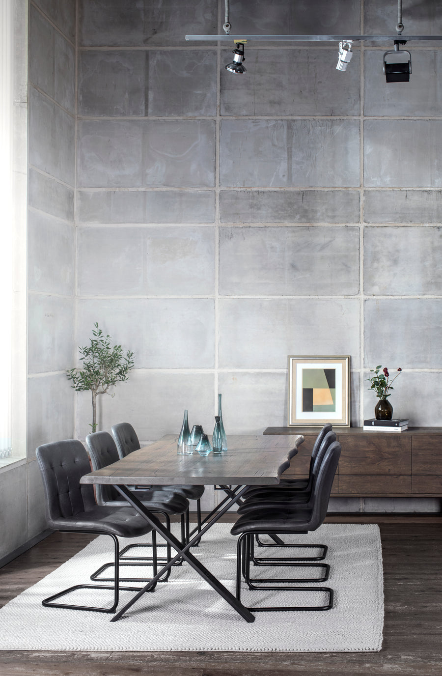 Exxet matbord 210 cm smoked ek, svart X-ben