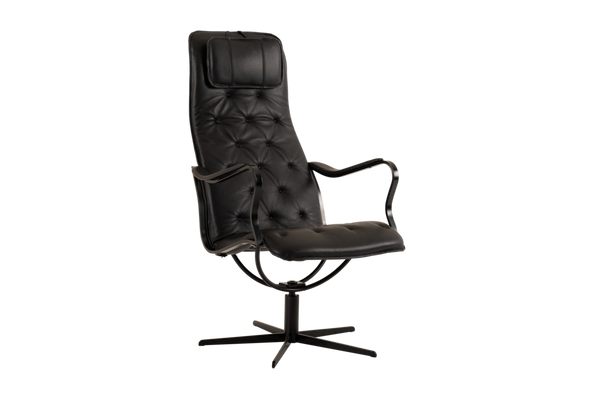 Chic fåtölj med fotpall läder Classic svart