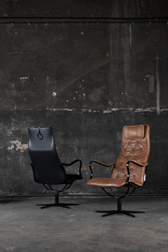 Chic fåtölj med fotpall läder Vintage cognac