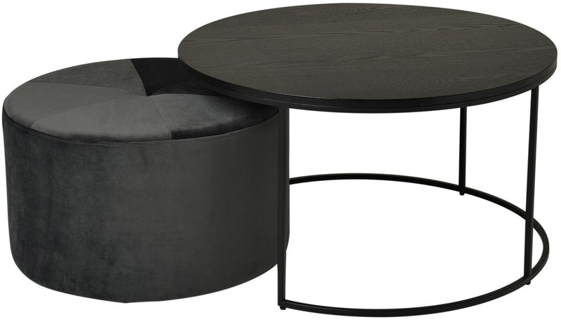 Pisa soffbord med puff svart Ø80 cm