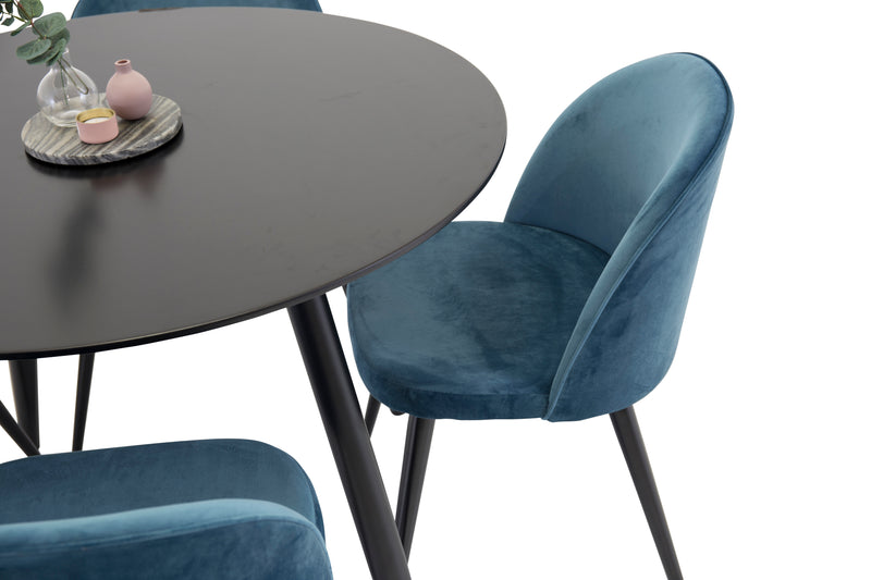 Matbordet Plaza och stolarna Velvet