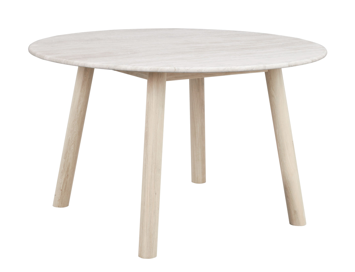 Taransay matbord Ø125 beige travertin/vitpigmenterad ek