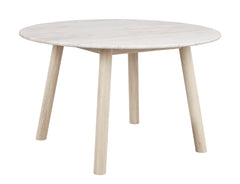 Taransay matbord Ø125 beige travertin/vitpigmenterad ek