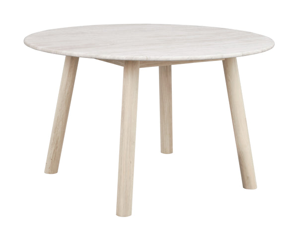 Taransay matbord Ø125 beige travertin/vitpigmenterad ek