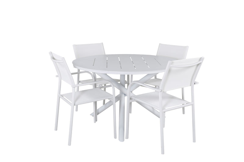 Matbordet Alma och stolarna Santorini