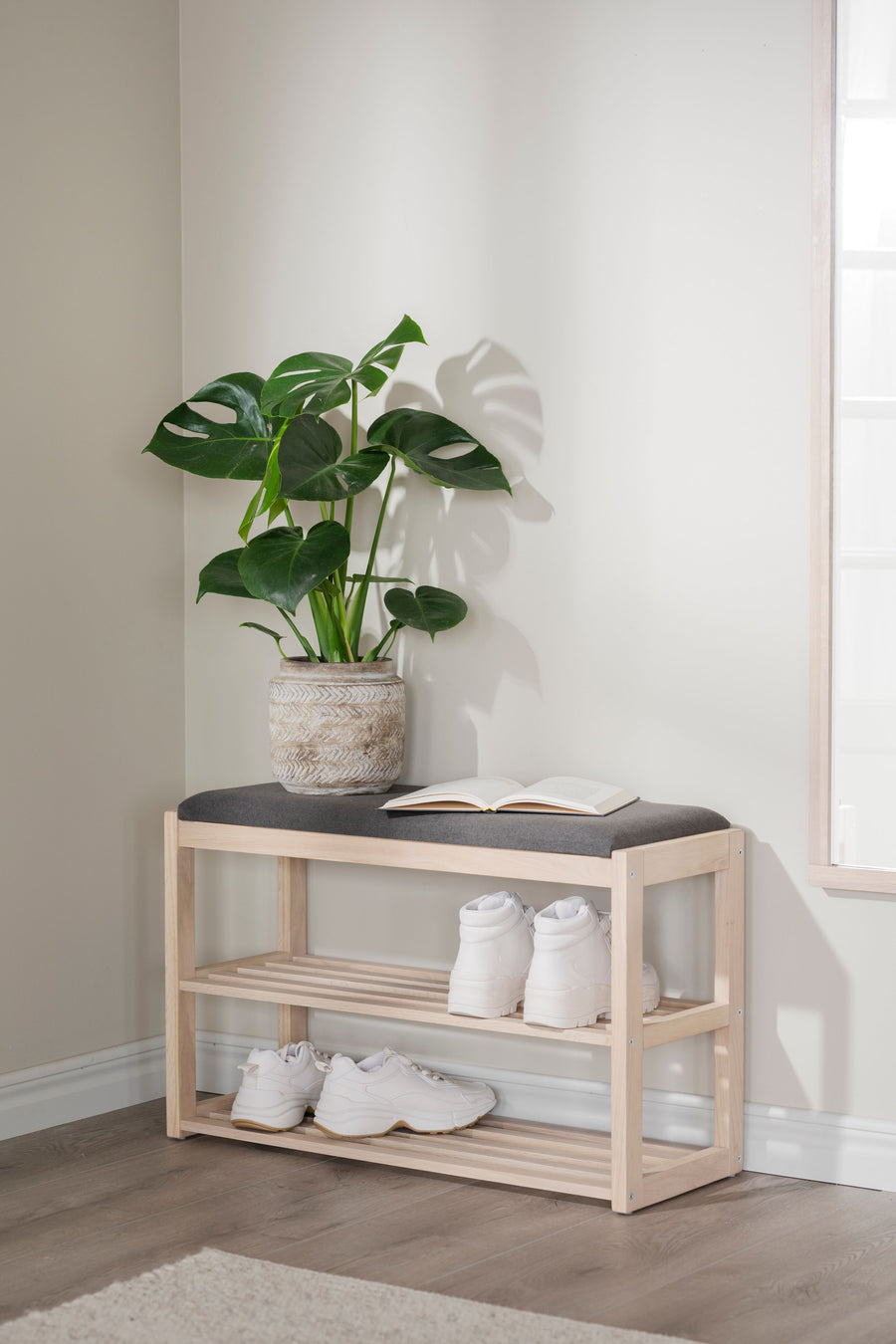 Confetti skoställ/sittbänk 80 vitpigm. ek/mörkgrå