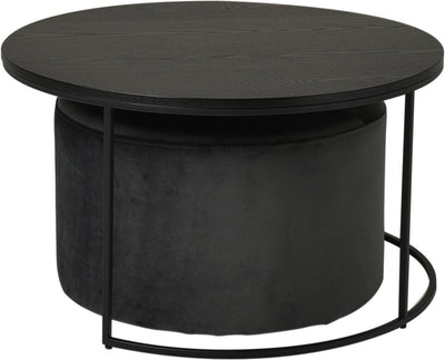 Pisa soffbord med puff svart Ø80 cm