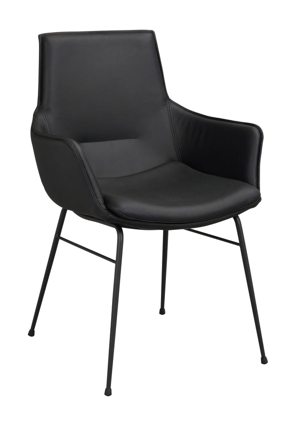 Lowell karmstol svart läder/svart metall stag 2-pack