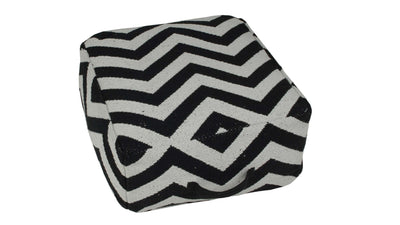 Zigzag puff med handtag, svart/vit