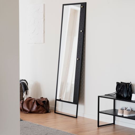 Malone golvspegel 53x170 svart metall/guldknopp