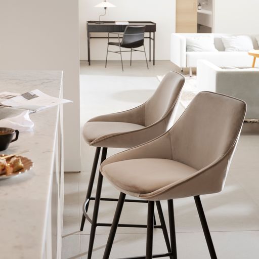 Sierra barstol beige sammet/svarta metallben 2-pack