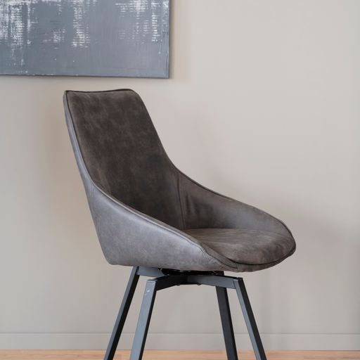 Alison stol mörkgrå microfiber/svarta metallben snurr 2-pack