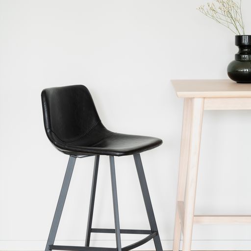 Auburn barstol svart konstläder/svarta metall ben 2-pack
