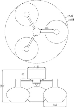 Bell plafond 3-arm svart/vit