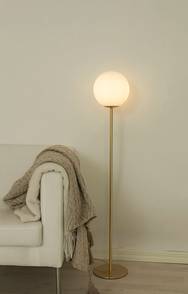Molekyl golvlampa matt mässing/vit